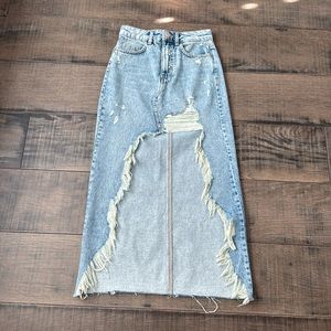 High low fringed denim skirt size 32 EUR